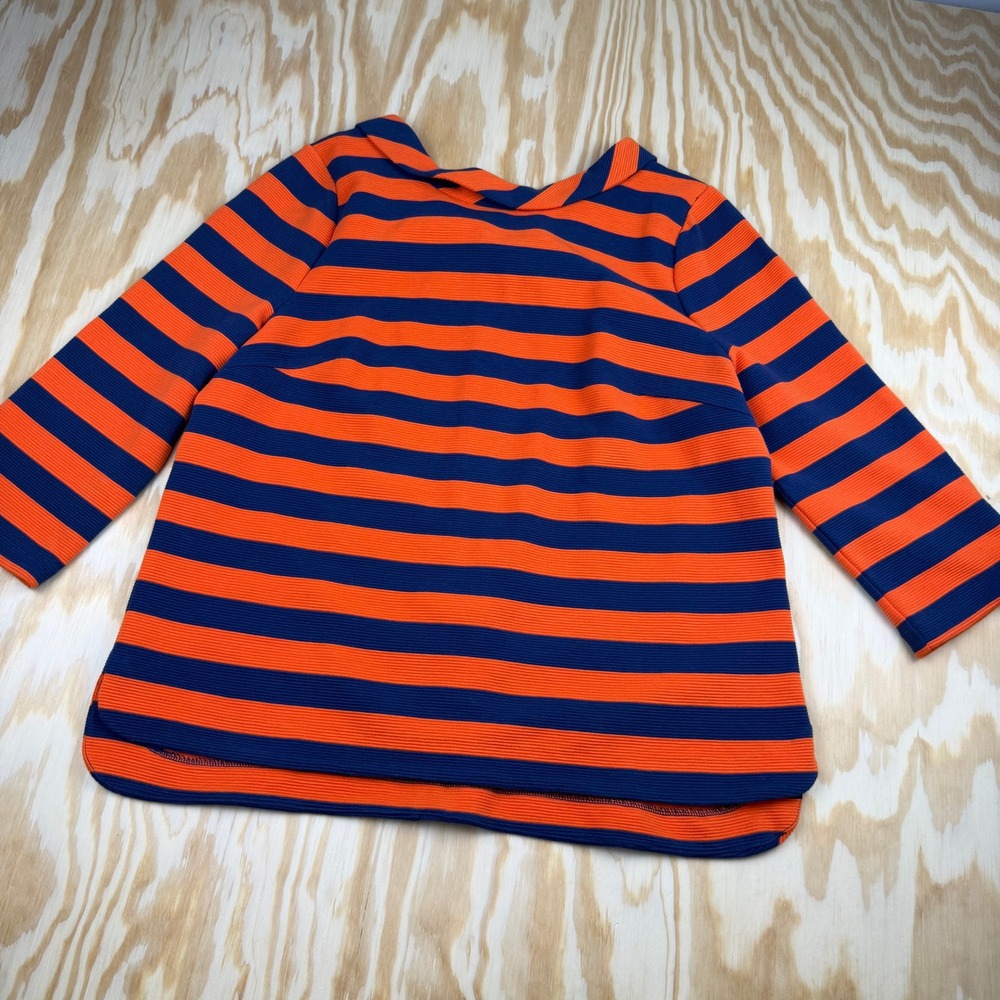 Boden Womens Striped Top Orange Blue Ribbed Knit Boat Neck 3/4 Sleeve US 14